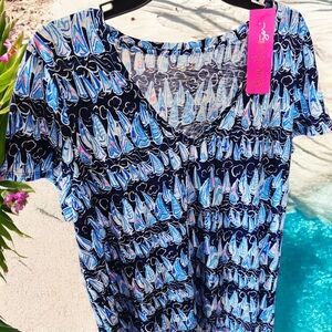Lilly Pulitzer ● Blue Sailboat Print Tee with Pink Accents